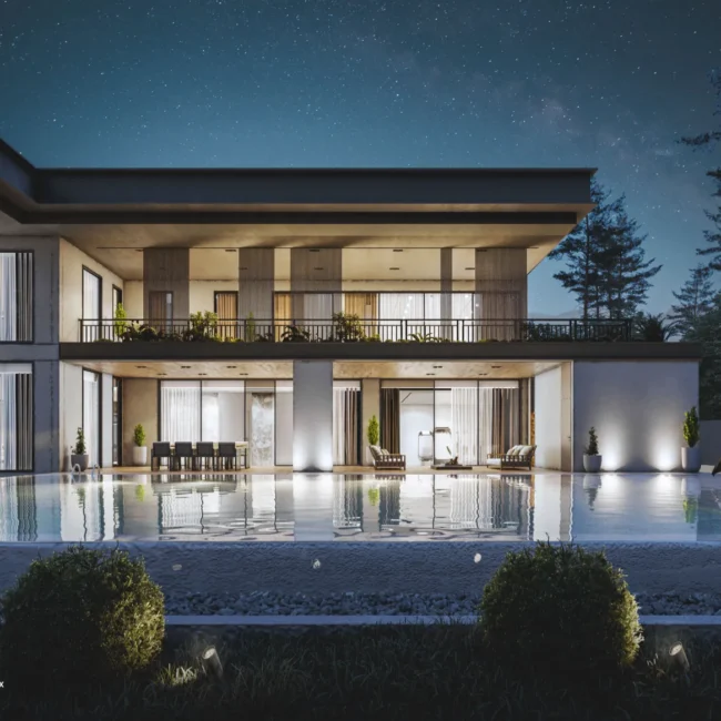 2023-Modern Villa Exterior Design-Night (11)